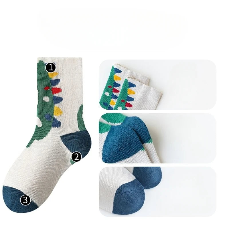 5Pairs/lot Children Socks for Girls Cotton Cute Outdoor Travel Sports Socks Animal Dinosaur Causual Sports Clothes Accessories