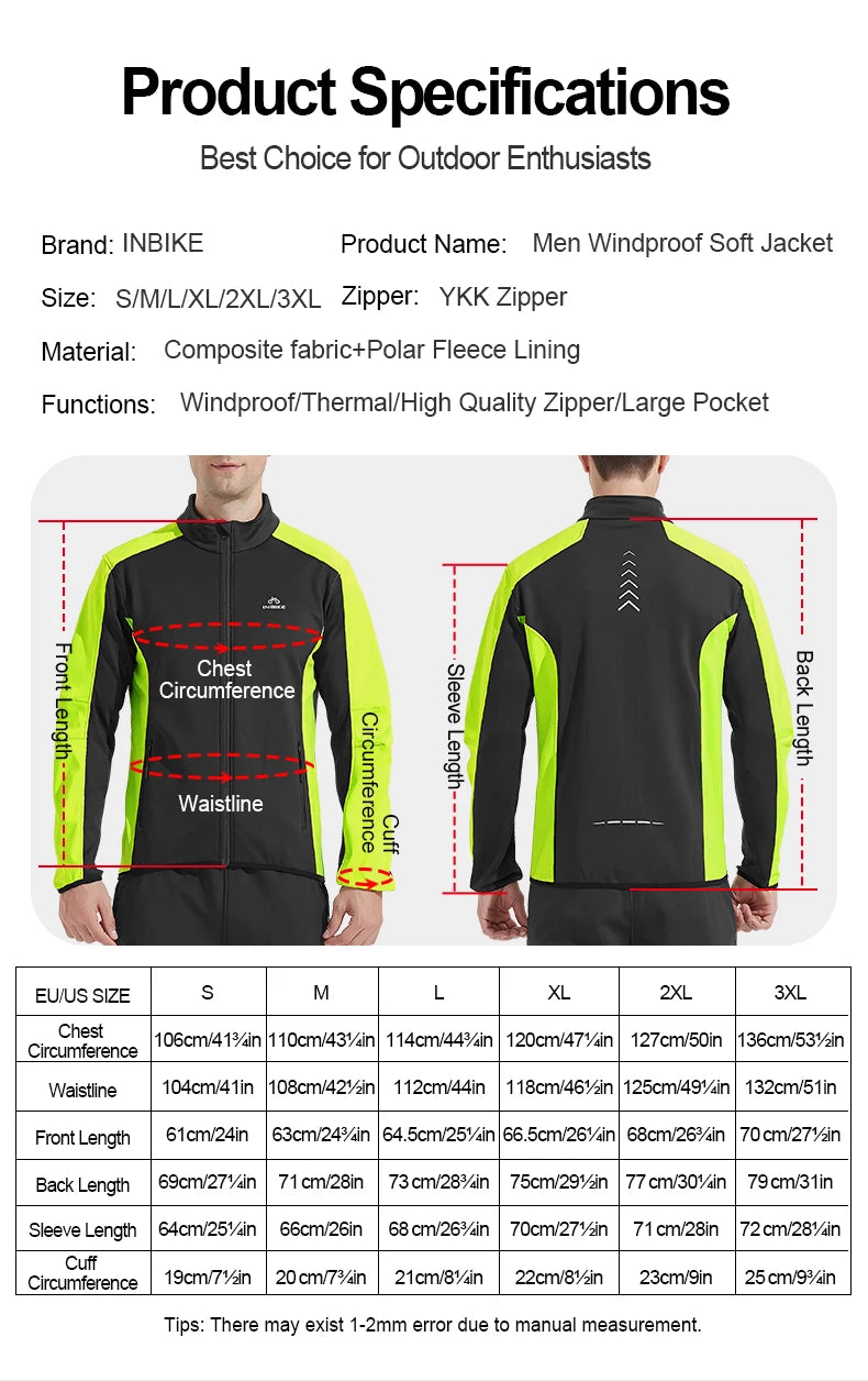 INBIKE Reflective Windproof Cycling Jacket  Men Thermal  Winter Road Bicycle Clothes Waterproof MTB Riding Soft Shell Coat WJ602