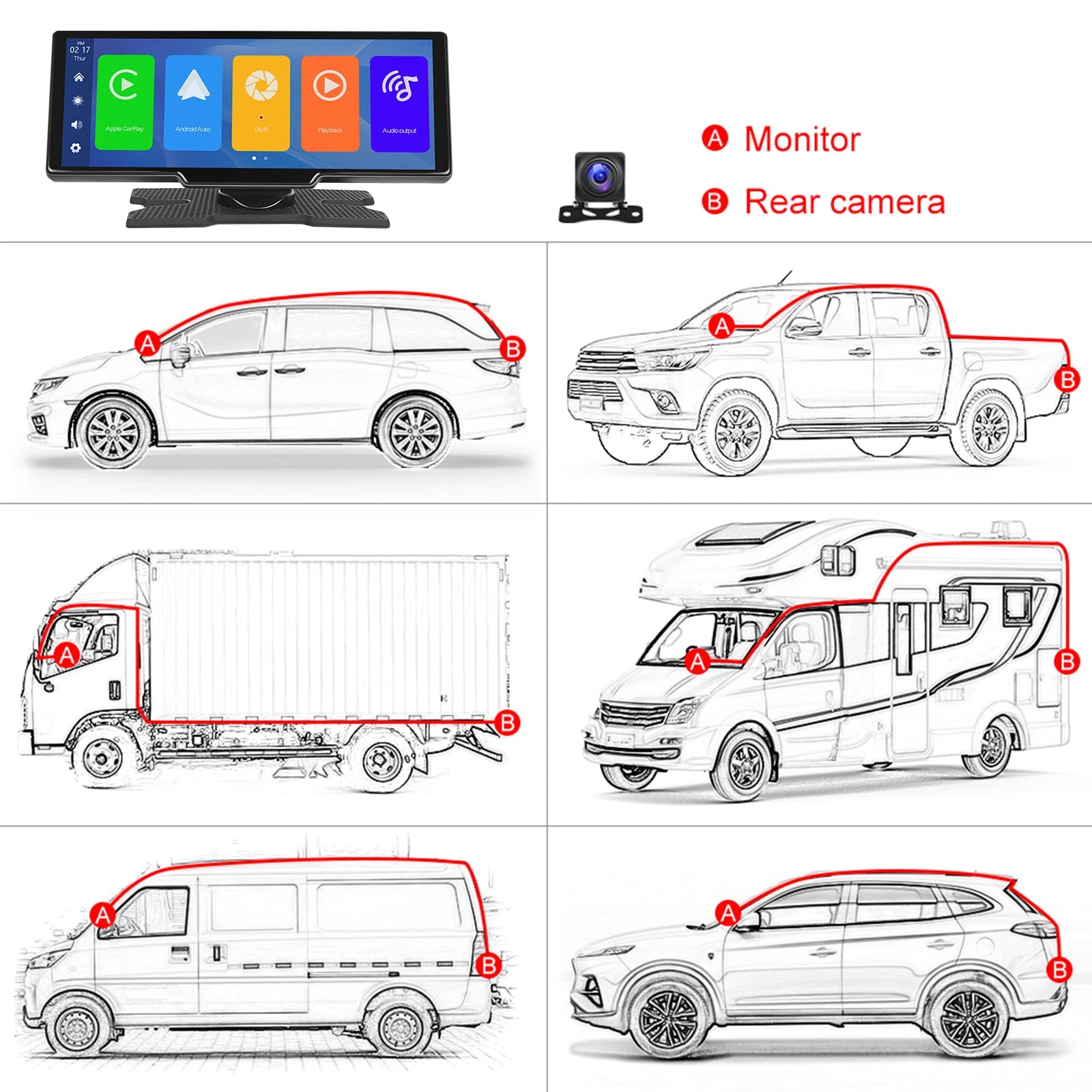 Podofo 6.86" /9.3" Car Mirror Video Recording  Wireless Carplay Monitor Android Auto dashboard DVR GPS Navigation Carplay screen