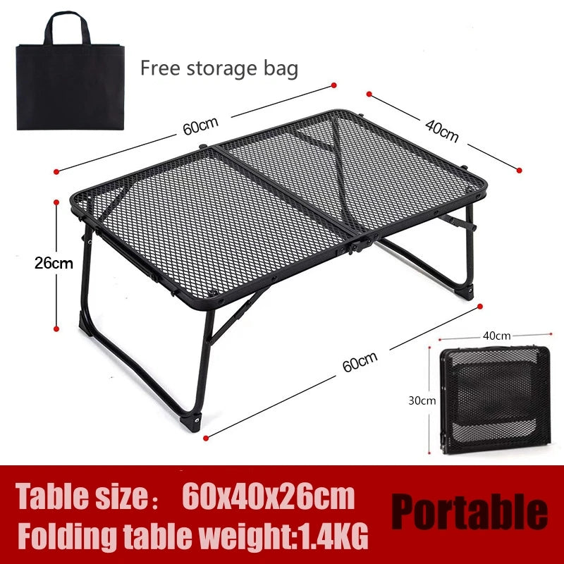 Outdoor Folding Grid Table Multifunctional Iron Mesh Portable Picnic Camping Table And Chairs Equipment Barbecue Table