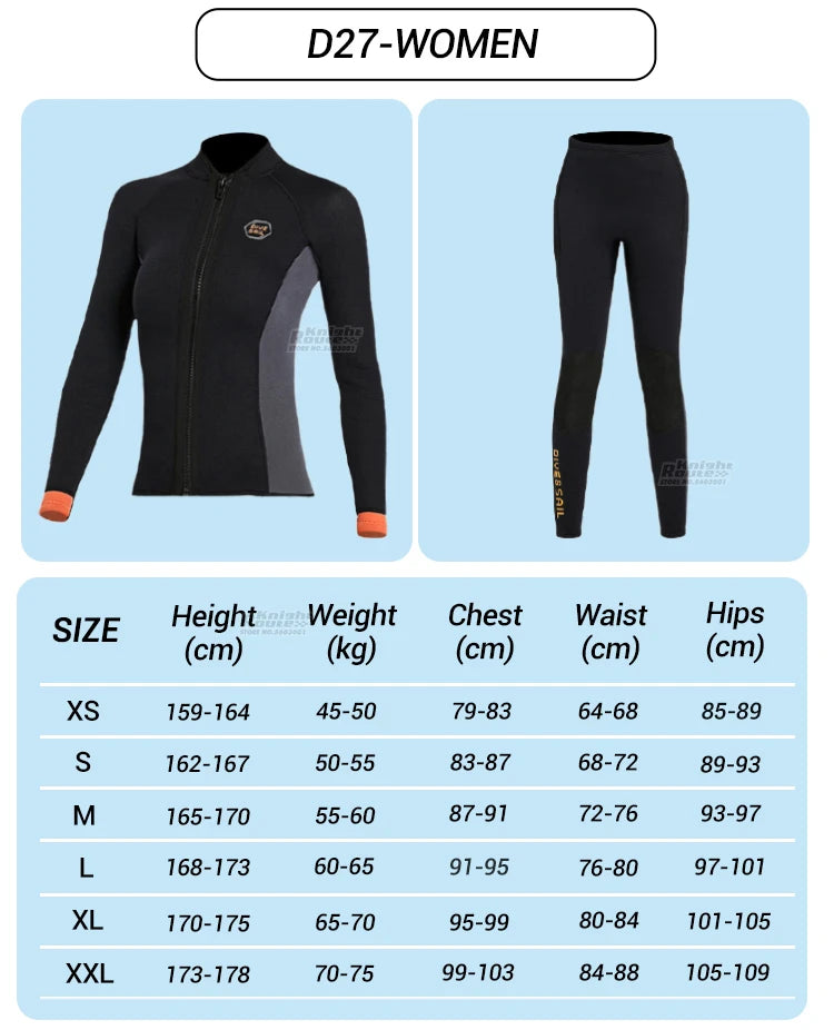 Neoprene 3MM 2MM Men Women Wetsuit Jacket Scuba Diving Suit Surf Snorkeling Underwater Spearfishing Fishing Kitesurf Equipment