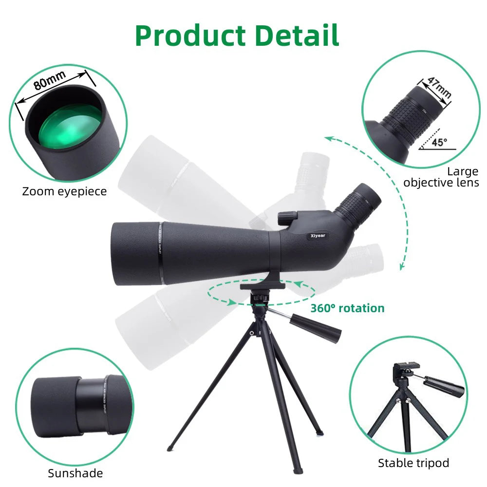 25-75x80 Telescope Spotting Scope Powerful Long Range With Phone Adapter Tripod FMC BAK4 Waterproof for Bird Watching Hunting