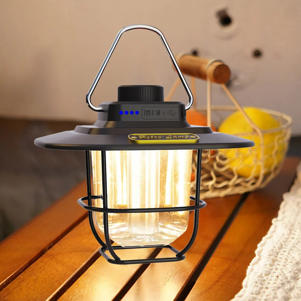 LED Camping Light Retro Hanging Tent Lamp Waterproof Retro Camping Lantern Stepless Dimmable 4500mAh Rechargeable Emergency Lamp