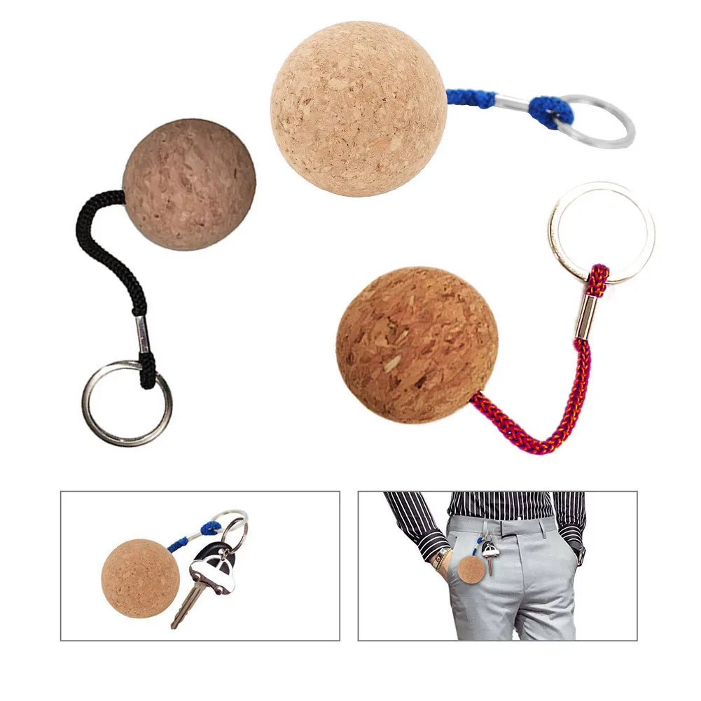 2Pcs 50mm Floating Cork Ball Key Ring Sailing Boat Float Buoyant Rope Ultraweight Wooden Keychain Keyring Kayak Accessories