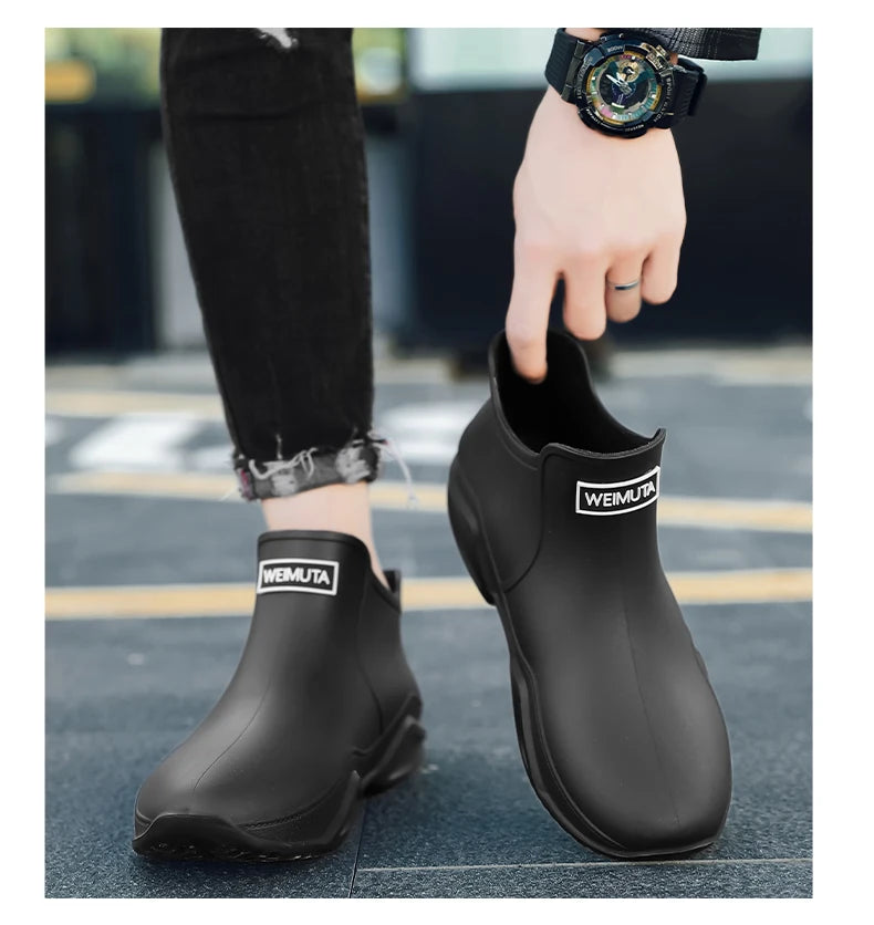 Fashion Couple's Outdoor Rain Boots New Men High Top Hiking Fishing Water Shoes Anti-slip Chef Work Ankle Boots Waterproof Shoes