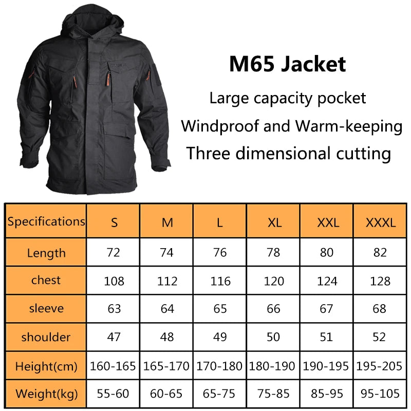 HAN WILD M65 Jacket Fans Combat Men Clothing Hunting Windbreaker Jackets Windproof Flight Pilot Coat Hood Climbing Jacket