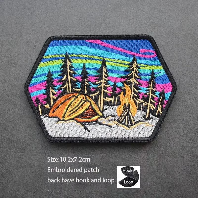 3D Embroidered Landscape  Outdoor Armbands Mountains Rivers Stars Camping Armband With Hook and Loop For Backpack Patch Clothing