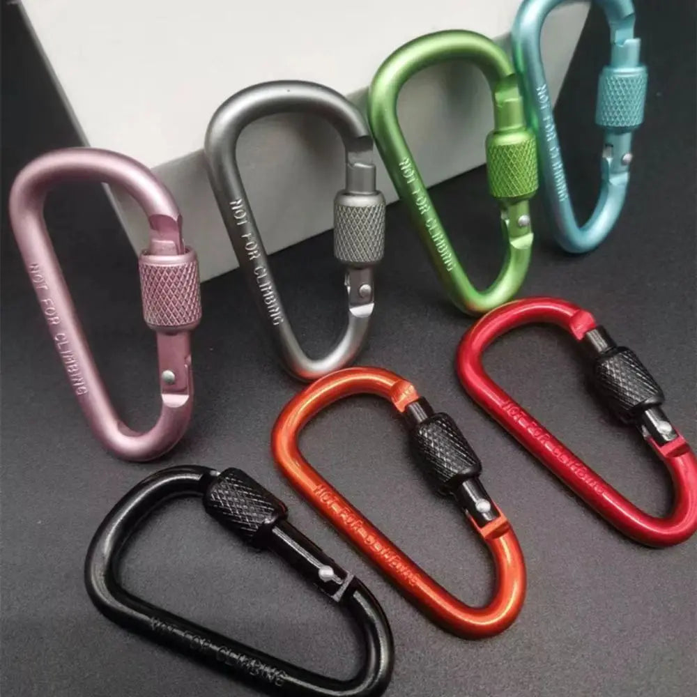 1Pc Outdoor Sports Multi Color Aluminium Alloy Safety Buckle Keychain with Lock Camping Hiking Climbing Button D-shape Carabiner