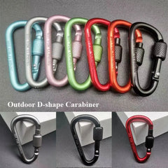 1Pc Outdoor Sports Multi Color Aluminium Alloy Safety Buckle Keychain with Lock Camping Hiking Climbing Button D-shape Carabiner