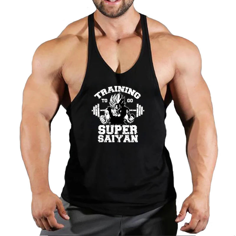 2024 New Bodybuilding Stringer Tank Tops Men Anime funny summer Clothing Running vest Fitness clothing Cotton gym singlets