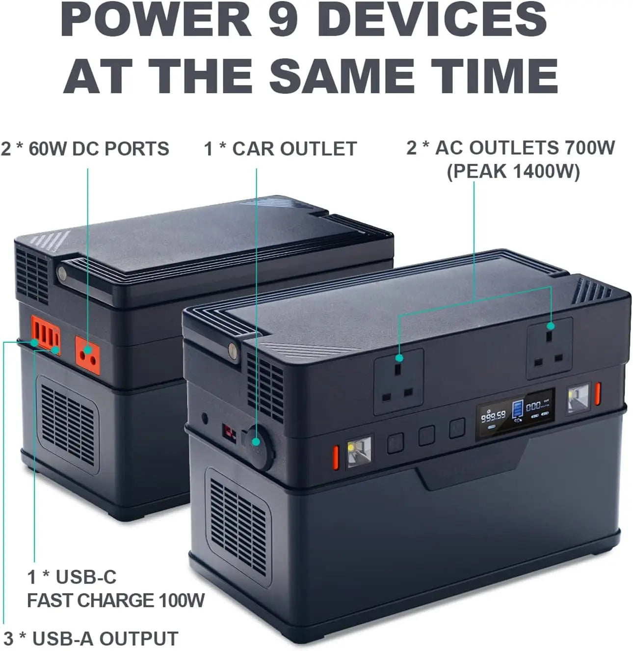 ALLPOWERS S700 Portable Power Station 700W, MPPT Solar Generator 606Wh with AC DC USB Car Ports, 0-80% in 1.5 Hrs for Camping