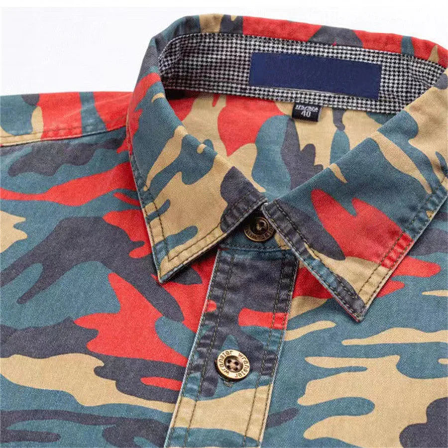 Camouflage Men Cotton Shirts Long Sleeve Printed Cowboy Shirt Jacket Man Casual Outdoor Climbing Tops Streetwear Cargo Clothing