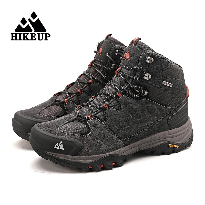 HIKEUP High-Top Men Hiking Boot Winter Outdoor Shoes Lace-Up Non-slip Outdoor Sports Casual Trekking Boots Man Waterproof Suede