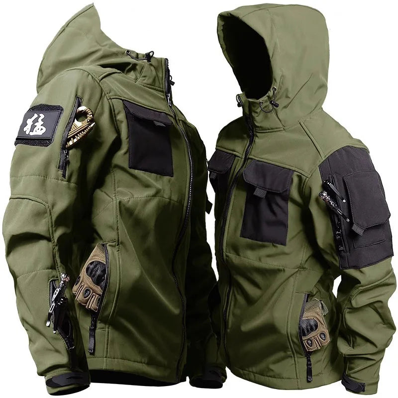 Tactical Soft Shell Hooded Jackets Mens Outdoor Multi-pockets Waterproof  Windbreak Coats Casual Combat Military Jacket Male EU