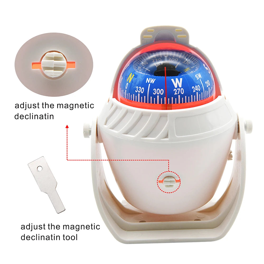 HD Sea Marine Pivoting Compass Electronic Navigation Compass Camping Gear LED Light Compass Guide Ball for Boat Vehicle Car