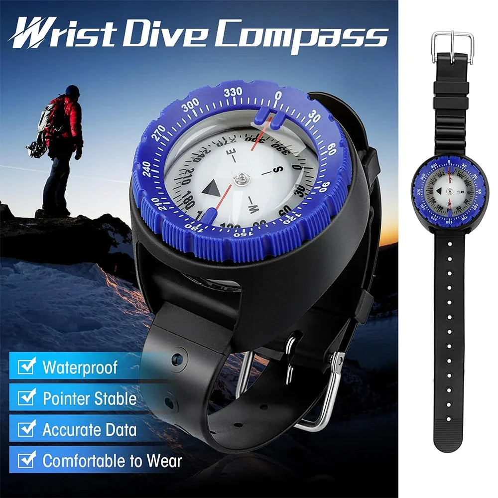 Underwater Navigation Compass 50m Professional Waterproof Scuba Luminous Dial Wrist Strap Compass For Diving Camping Swimming