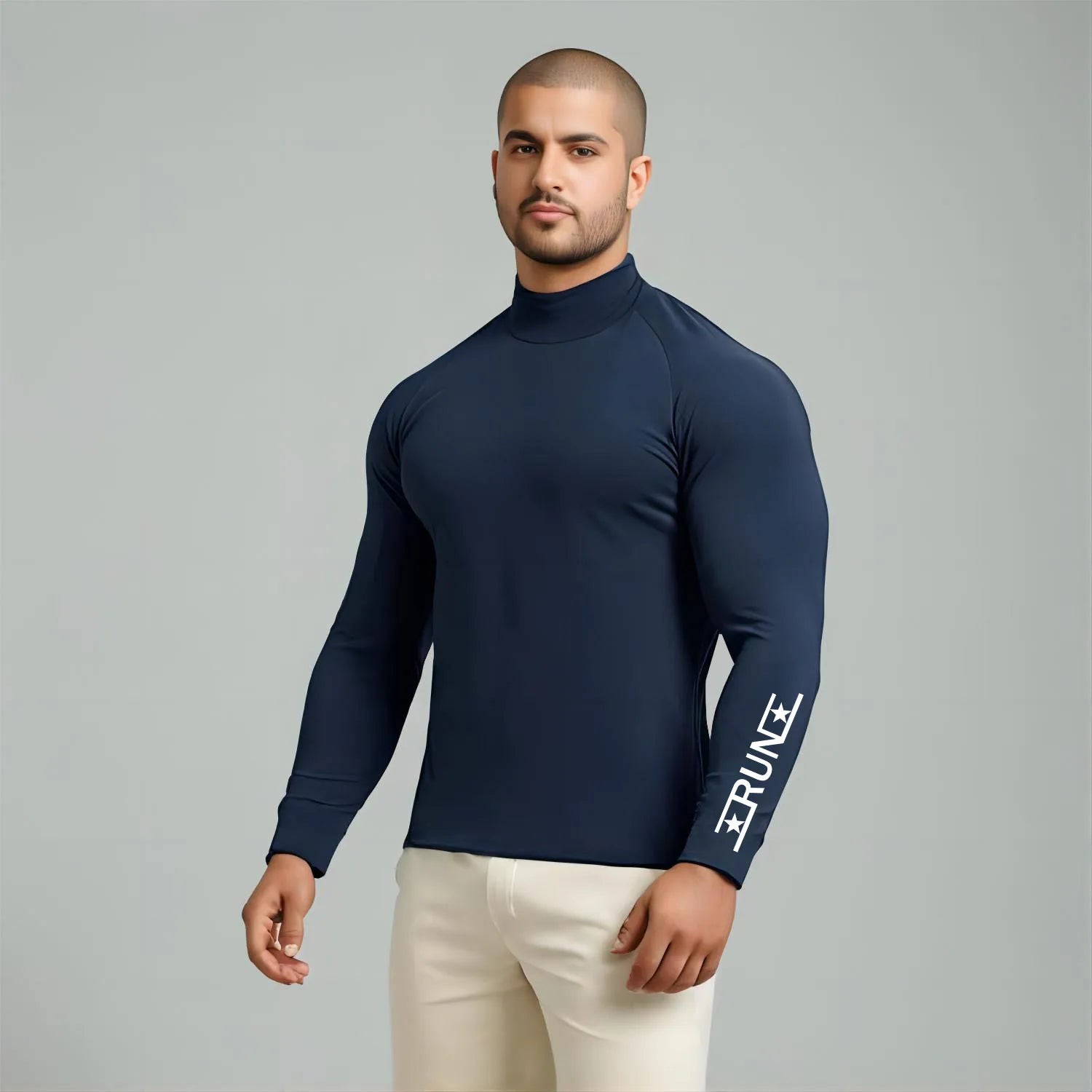 Fitness Sports T-shirt Men's Long Sleeve Compression Shirt Running Training Top Gym Clothing High Neck Bodybuilding T-shirt