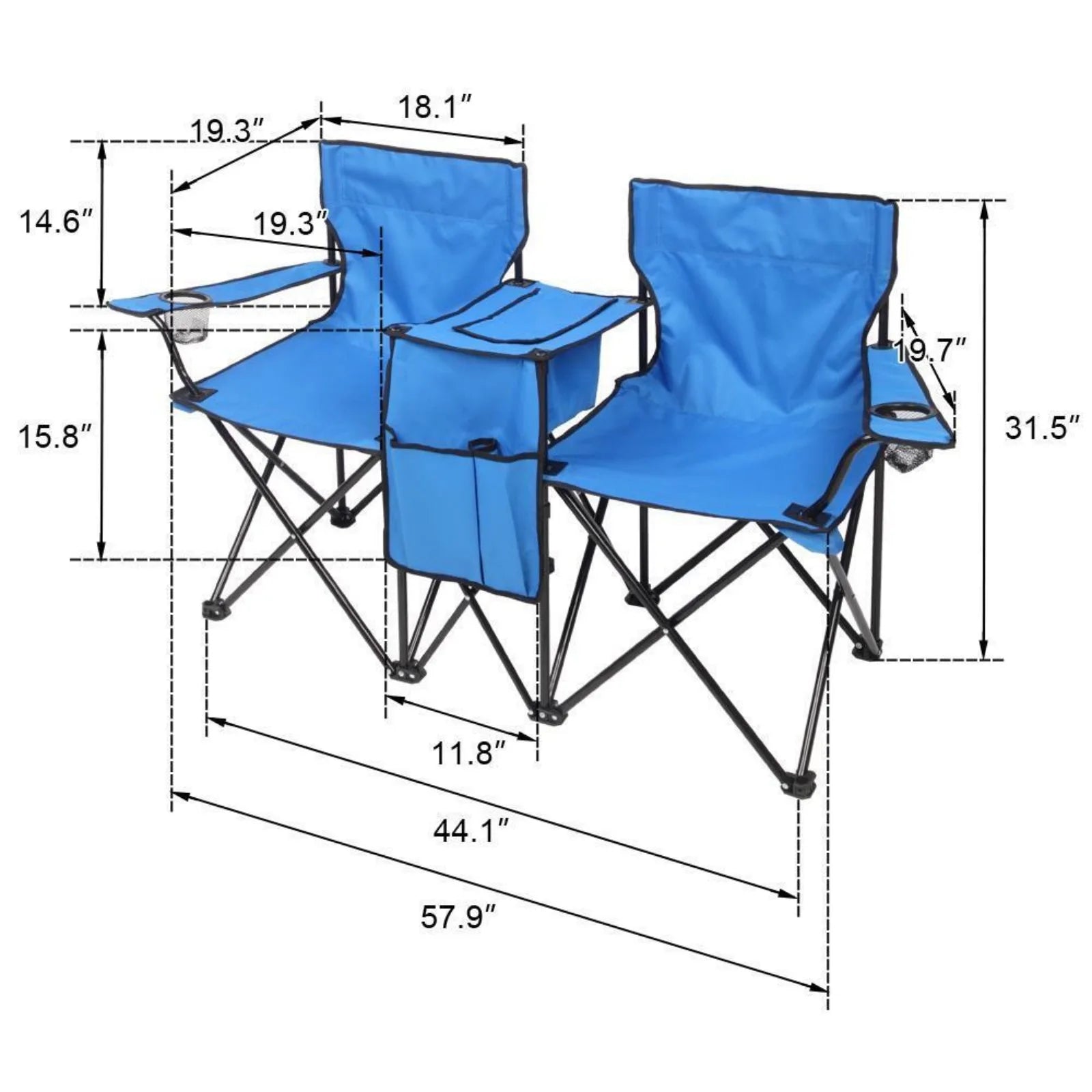 US Camping Portable Outdoor 2-Seat Folding Chair with Beach Umbrella & Mini Table Carrying Bag, Camping Chair for Patio