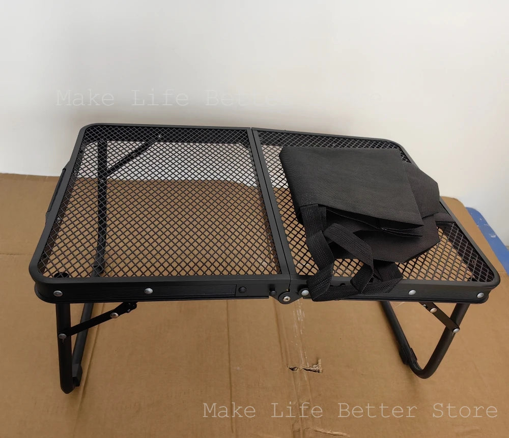 Outdoor Folding Grid Table Multifunctional Iron Mesh Portable Picnic Camping Table And Chairs Equipment Barbecue Table