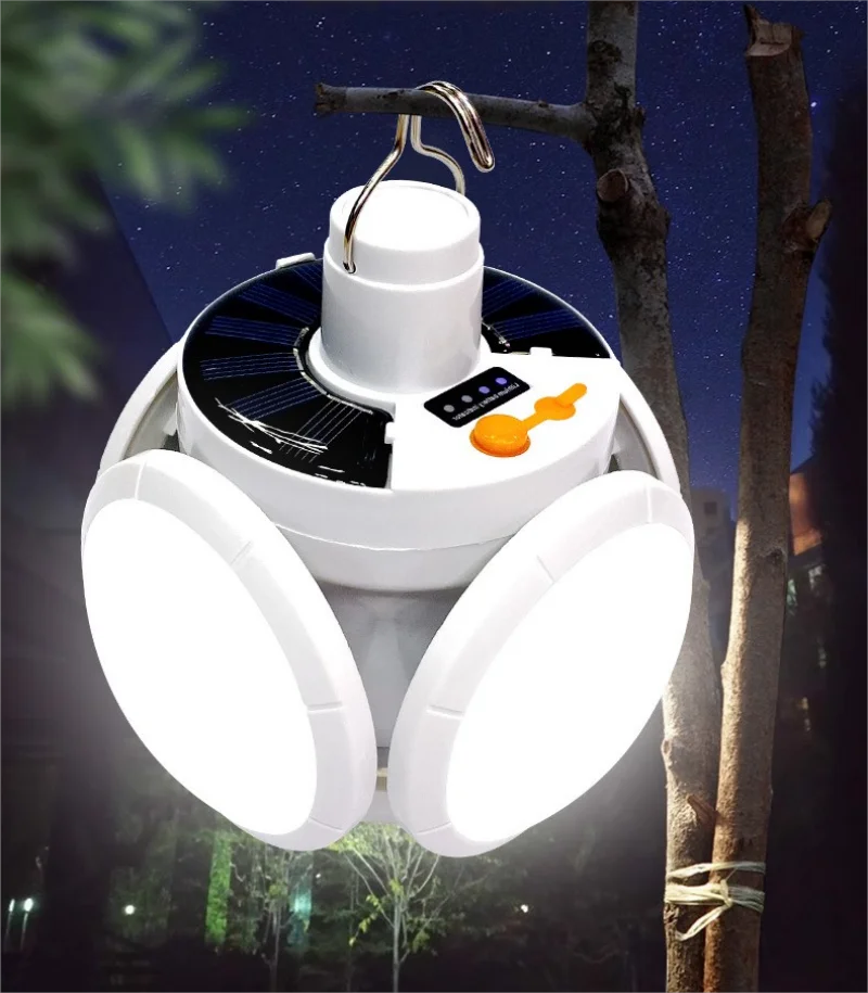 Solar Camping Lantern Portable USB Rechargeable Hanging Tent Lamp LED Football Bulb Outdoor Lights Hiking Emergency Light