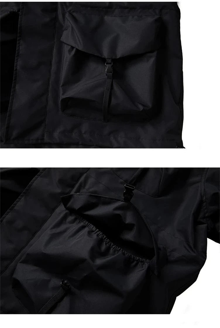 Japanese Trend Outdoor Hooded Jacket Harajuku High Quality Cargo Coats Mountaineering Loose Function Windbreaker Men Clothing