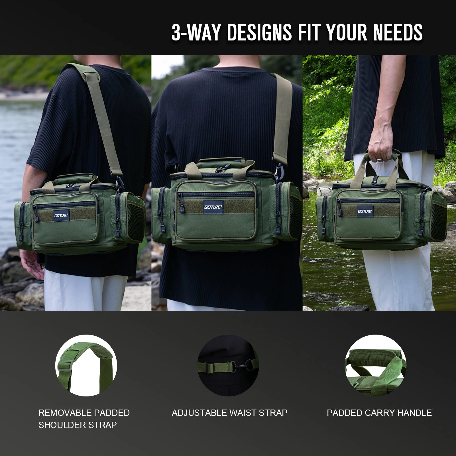 Goture Fishing Tackle Bags 38*23*19cm Shoulder Bag High capacity 600D Oxford cloth Outdoor Cycling Backpack Camping Picnic Bag