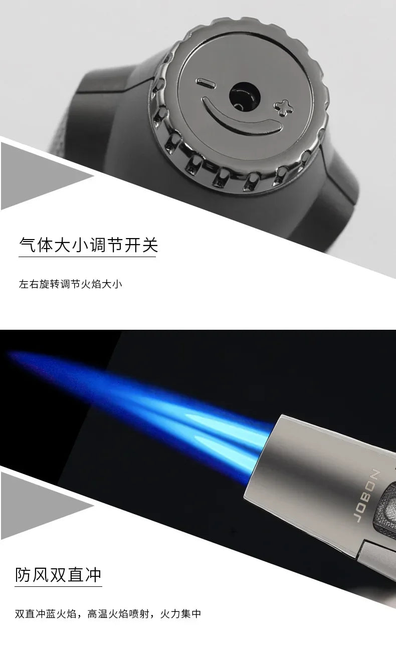 2024 New JOBON Metal Outdoor Camping Butane Gas Lighter Turbo Torch Double Blue Flame Jet 360° Using BBQ Cooking Cigar Lighters