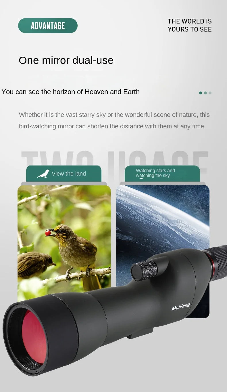 Telescopes Maifeng 20-60x70 Monocular ED Waterproof Straight Dual Focuing Spotting Scope for Bird Watching With Tripod BAK4