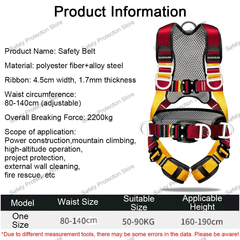 Five-point High Altitude Work Safety Harness Full Body Safety Belt Rope Outdoor Climbing Training Construction Protect Equipment