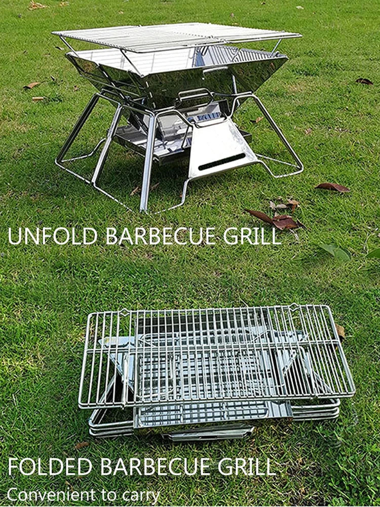 Folding Grill Fire Pit Outdoor Table Camping Stove Stainless Steel Foldable Barbecue With A Charcoal Rack Grill