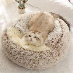 Plush Round Cat Bed Pet Mattress Warm Soft Comfortable Basket Cat Dog 2 in 1 Sleeping Bag Nest for Small Cat Puppy