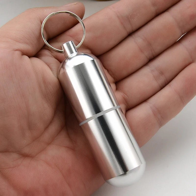 Mini Stainless Steel Sealed Capsule Waterproof Pill Box Camping Firstaid Pendant Travel Outdoor Portable Pill Case