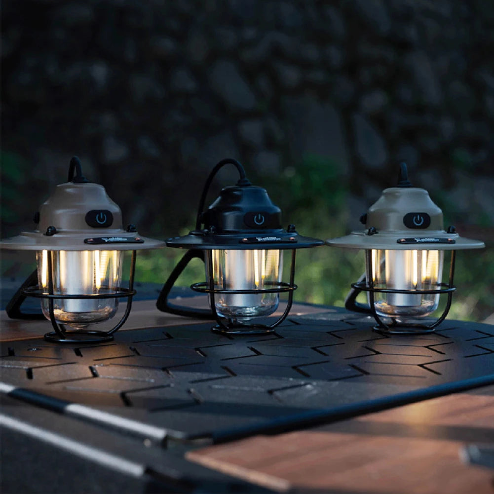 Mini LED Camping Lanterns Type-C Rechargeable Portable Hanging Tent Light 1200mAh for Hiking Fishing Emergency Light Lanterns