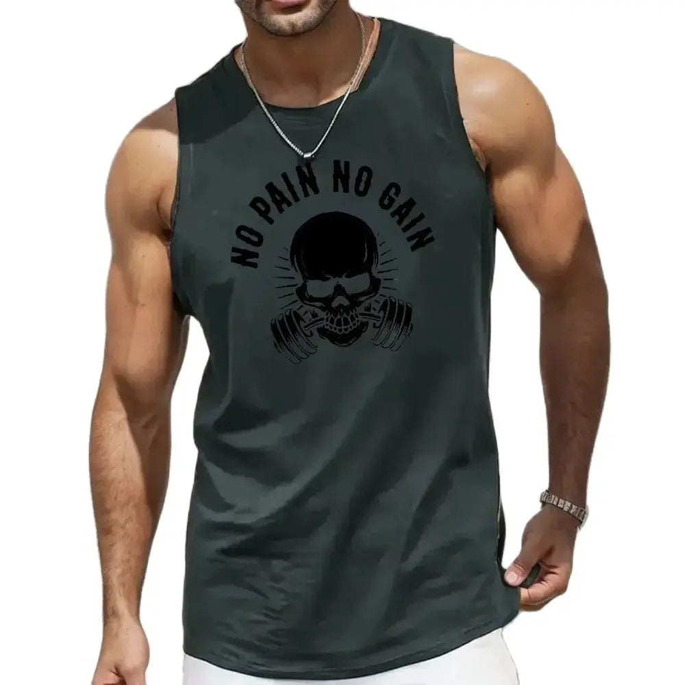 Summer Men's Sleeveless T-Shirt Fashion Braces Clothes Skull 3D Print Casual Outdoor Gym Clothing Man O Neck Pullover Sportswear