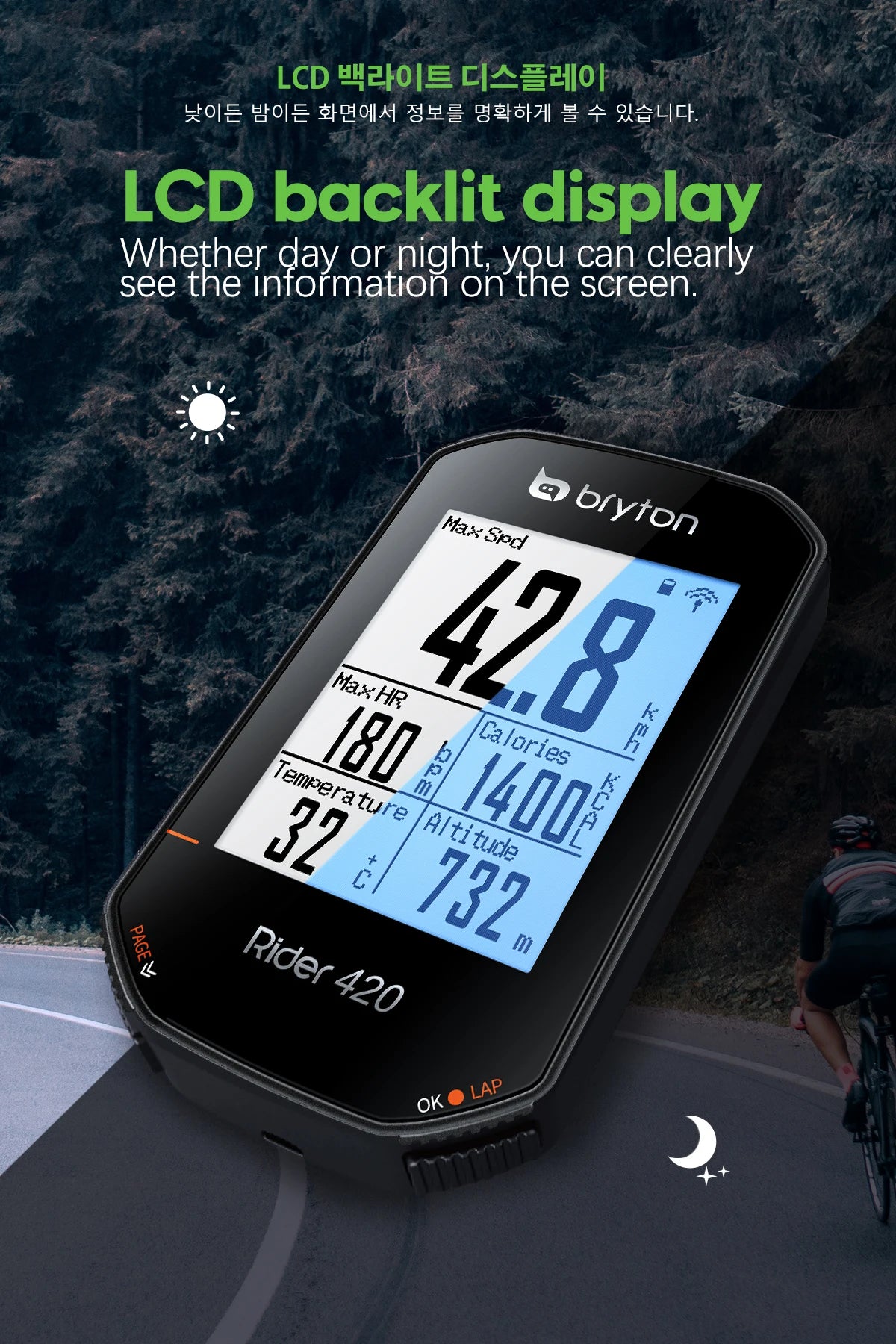 Bryton Rider420 Rider 420 420E 420T GPS Bike Computer Bicycle Korean Stopwatch Cycling Route Navigation Odometer Speedometer