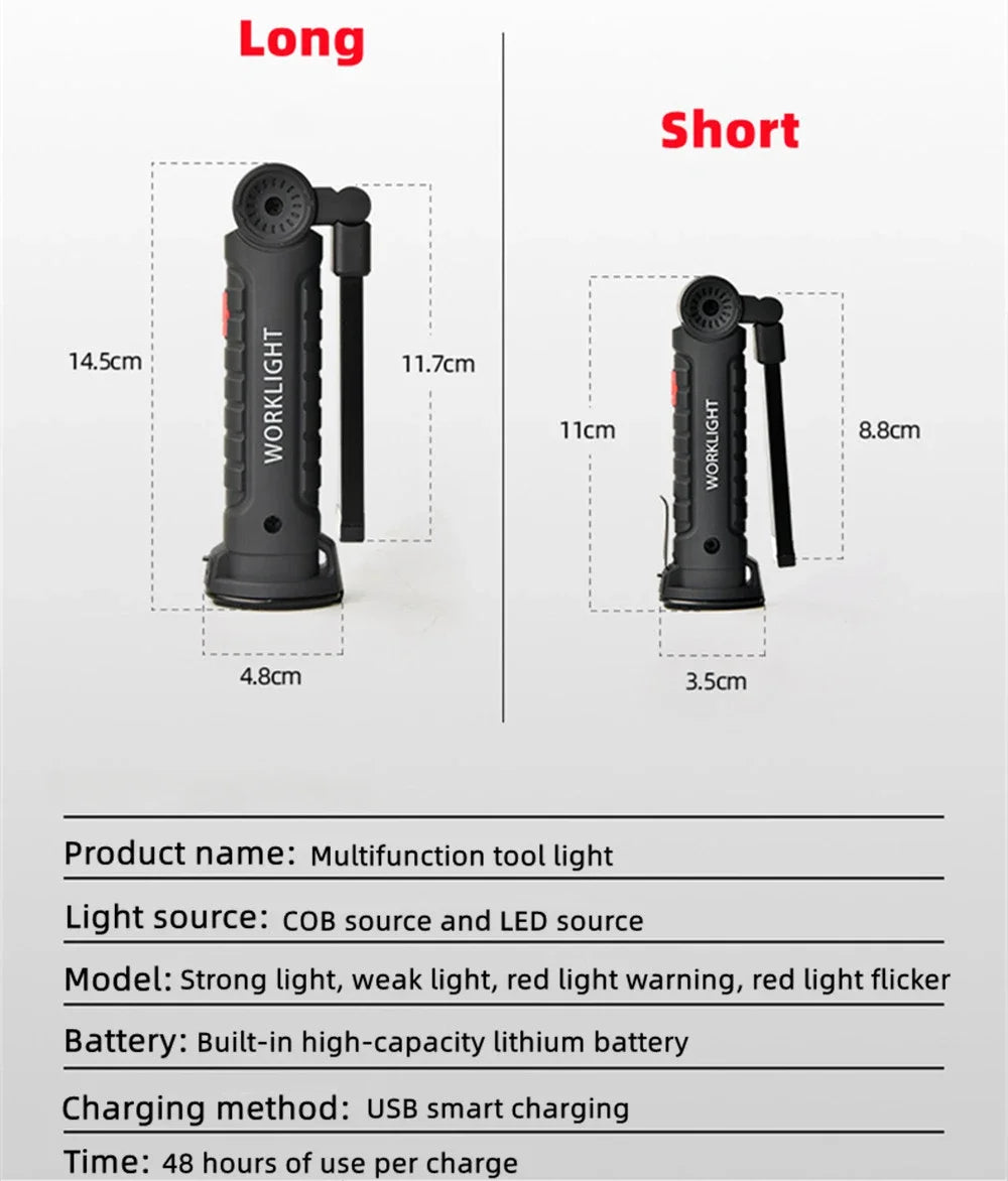 New Portable COB LED Flashlight USB Rechargeable Work Light Magnetic Lanterna Hanging Lamp with Built-in Battery Camping Torch