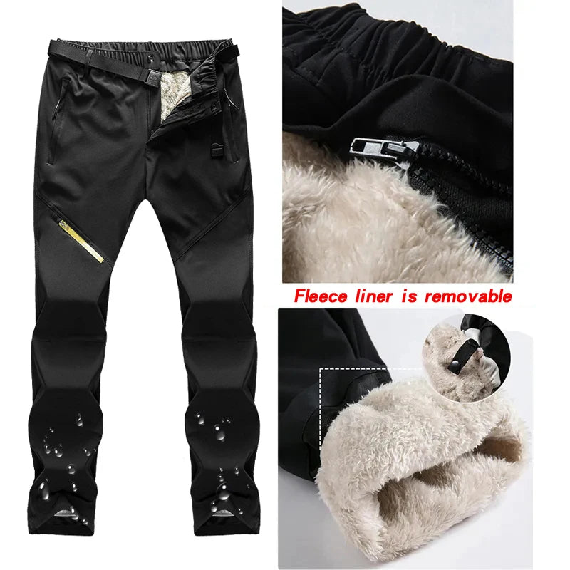 Ski Pants Men Women Outdoor Windproof Waterproof Warm 2 in 1 Fleece Pants Thick Warm Trousers Trekking Hiking Pants Ski Clothing