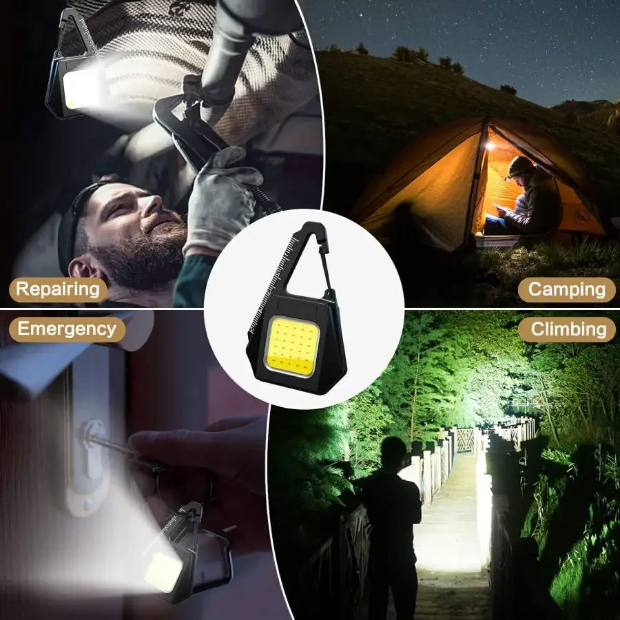 Multi-functional Magnetic COB Work Light Triangle Key Chain Lights Type-C USB Rechargeable Flashlight Mini Camping Lantern