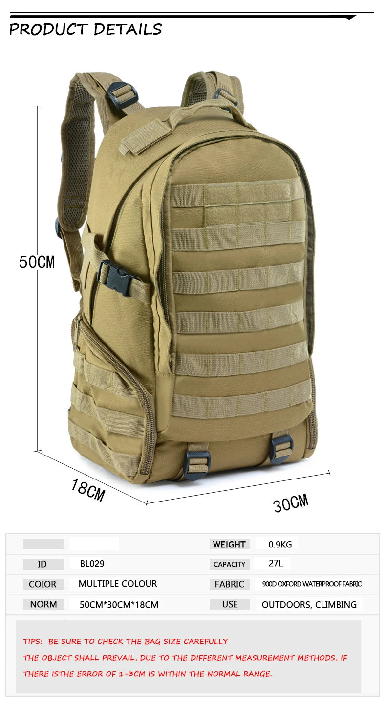 Military Tactical Backpack 900D Oxford Men's Outdoor Camping Mountaineering Water Release Sports Backpack Hunting Molle Bag