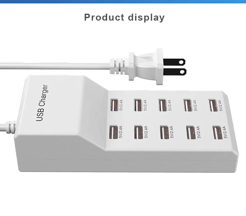 10 Ports 5V USB Hub AC Charger Strip Adapter Portable USB Power Adapter for Home Office Travel Wall Charger EU Plug