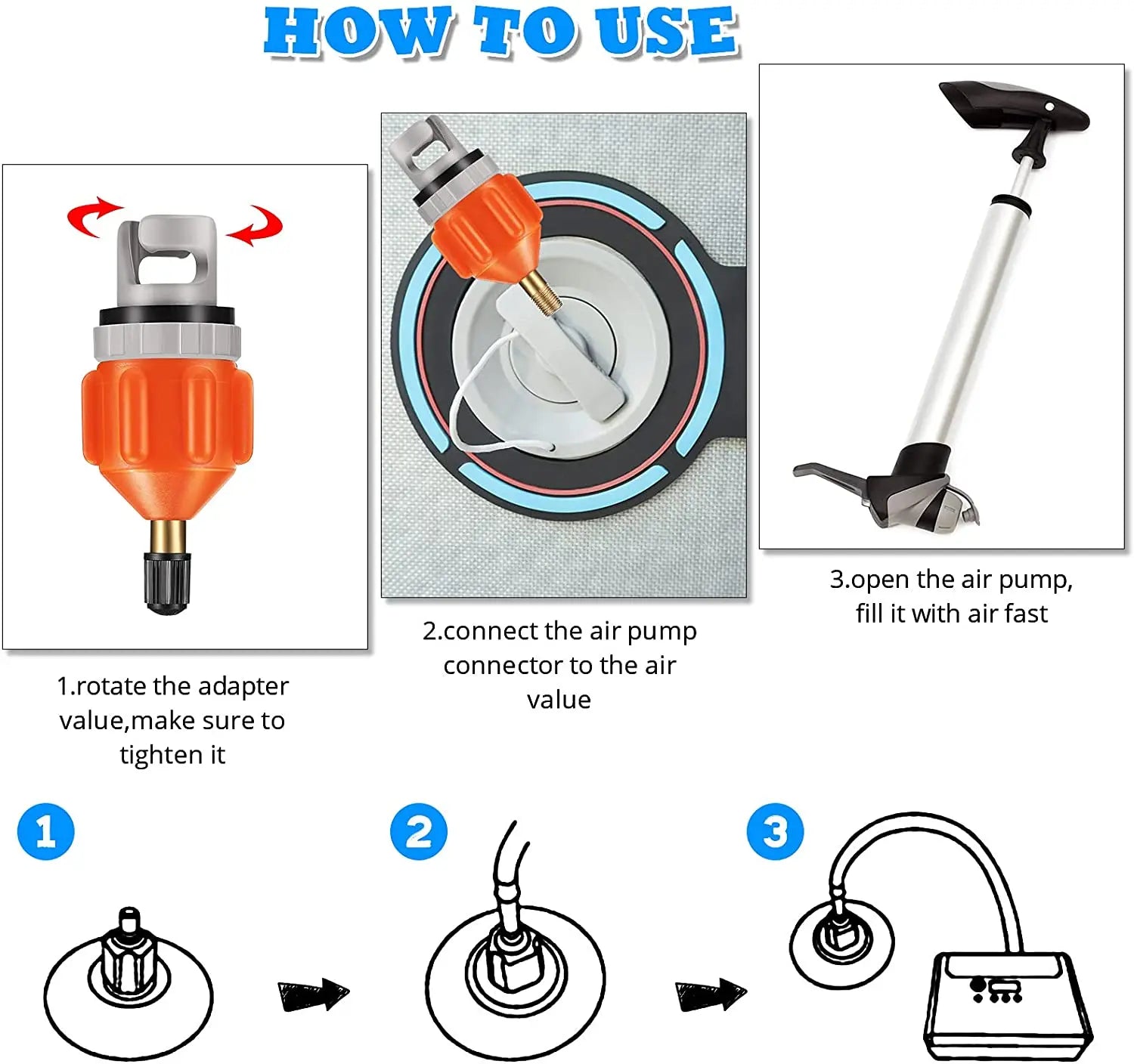 Inflatable Pump Boat Air Valve Adapter Universal SUP Board Inflator Converter With 4 Nozzles For Surfing Pump Mattress Airbed