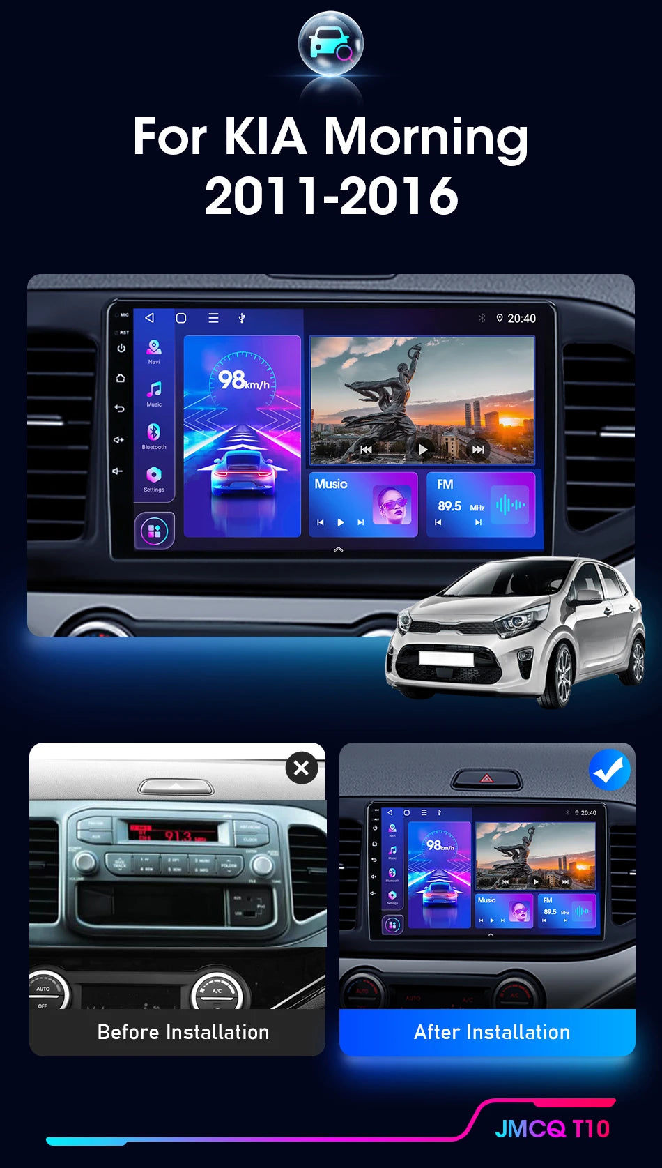 JMCQ 2din Android 12 Carplay Car Radio Multimidia Video Player For KIA PICANTO Morning 2011-2016 Navigation GPS IPS Head Unit