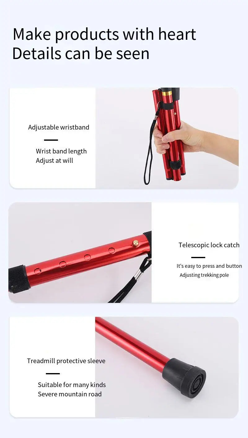 Outdoor Mountaineering Trekking Folding Trekking Pole Five Telescopic Crutches Travel Climbing Sports Aluminum Alloy Cane