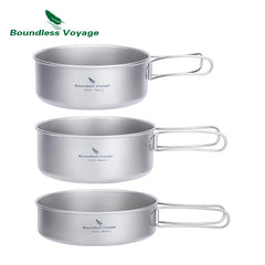 Boundless Voyage Outdoor Ultralight Titanium Pot Pan Set 3pcs Camping Plate Dish Cookware Picnic Tableware Set Ti2032C