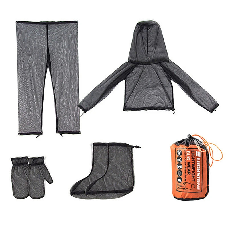 Mesh Hooded Mosquito-Proof Suit Outdoor Fishing Adventure Insect-Proof Clothing Set Camping Hiking Anti-Mosquito Bite Clothes