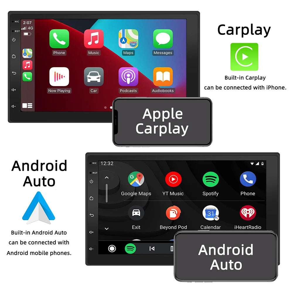 ESSGOO Car Radio Wireless Carplay Android Auto 2 Din 7"/9" GPS Navigator MP5 Player Glass Screen  Wi-Fi FM BT Car Stereo