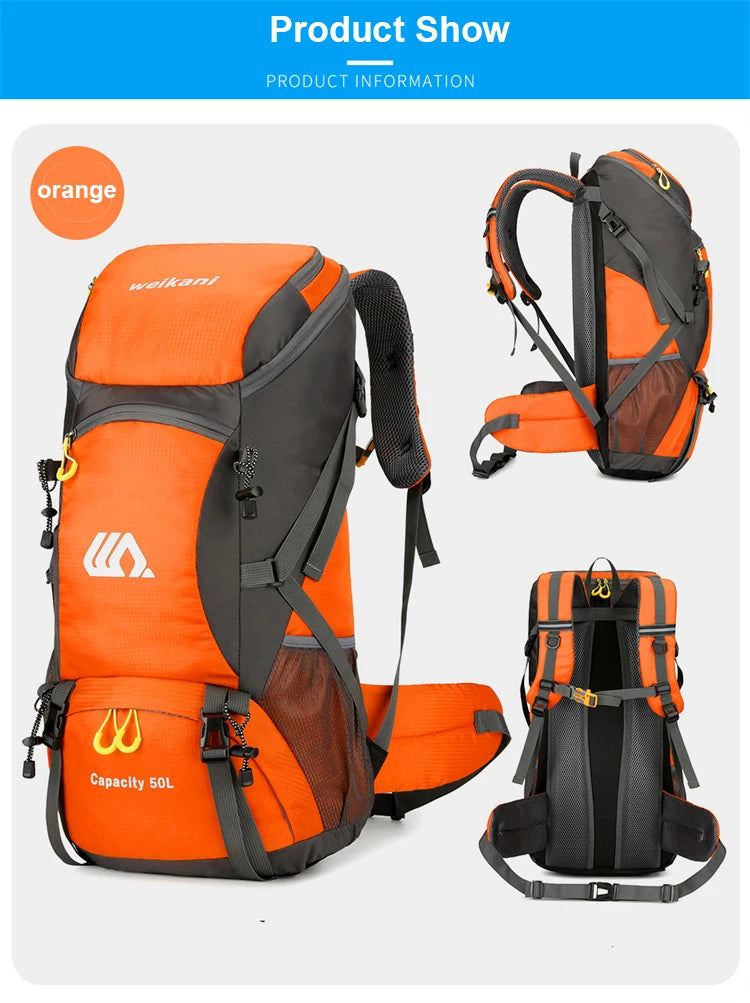 50L Travel Backpack Camping Bag For Men Large Hiking Bag Tourist Rucksack Waterproof Outdoor Sports Climbing Mountaineering Bag