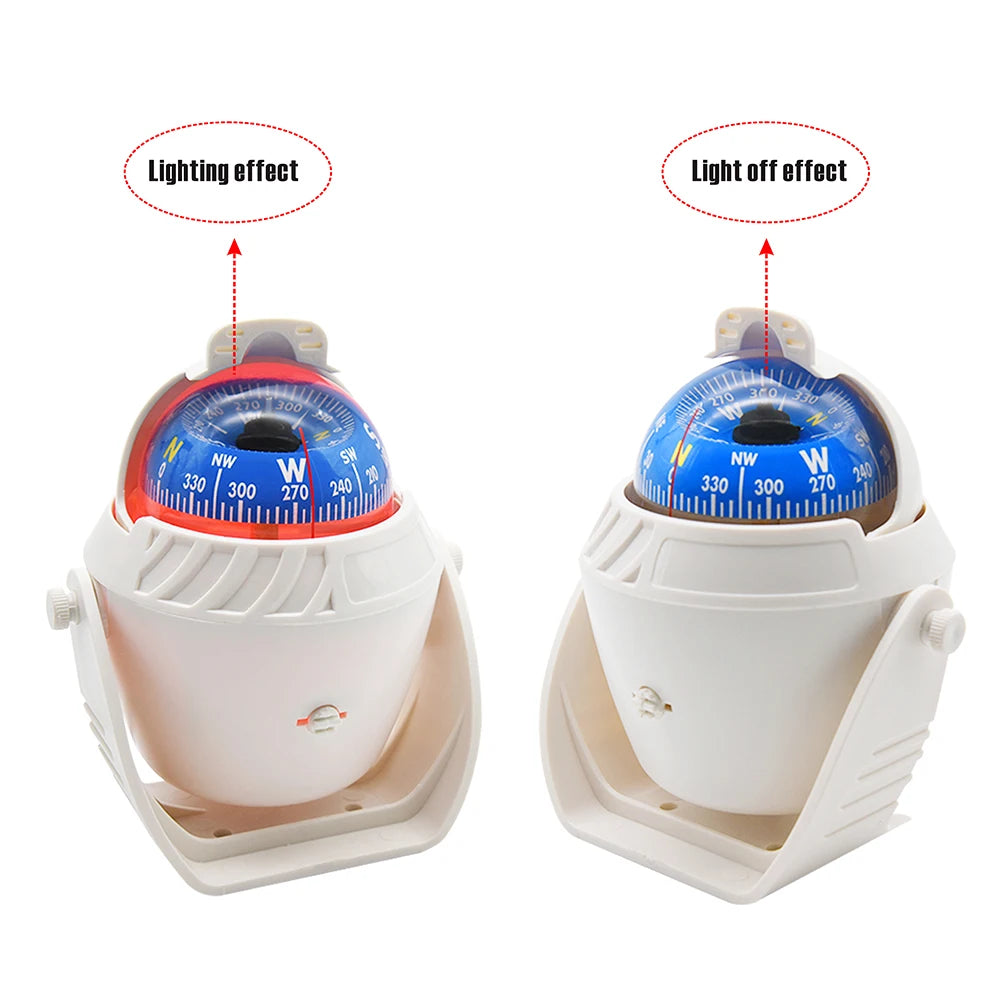 HD Sea Marine Pivoting Compass Electronic Navigation Compass Camping Gear LED Light Compass Guide Ball for Boat Vehicle Car