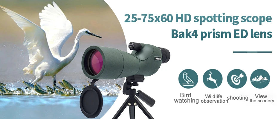 25-75x60 HD Spotting Scope Zoom Monocular Powerful Telescope Bak4 Prism ED Lens For Outdoor Camping Bird Watching Shooting