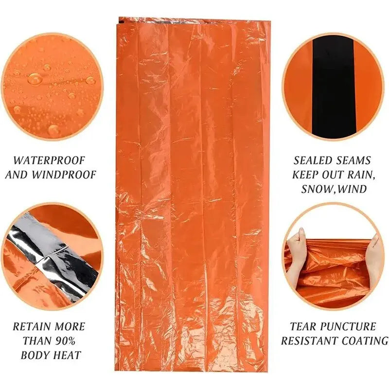 Emergency Sleeping Bag Ultra Waterproof Mylar Thermal Blankets Lightweight Survival Sleeping Bag Keep Warm for Camping Hiking